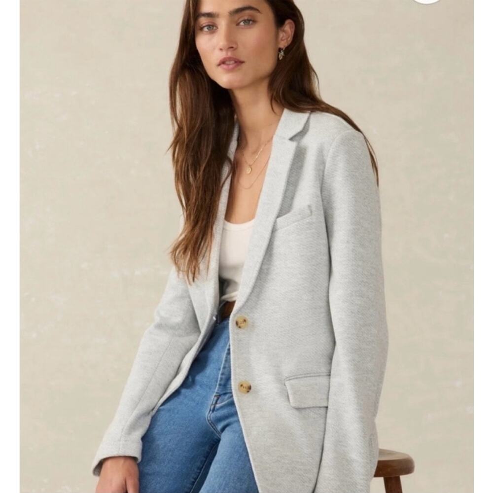 Faherty Inlet Knit Blazer Textured Single Breasted Jacket Preppy Heather Gray